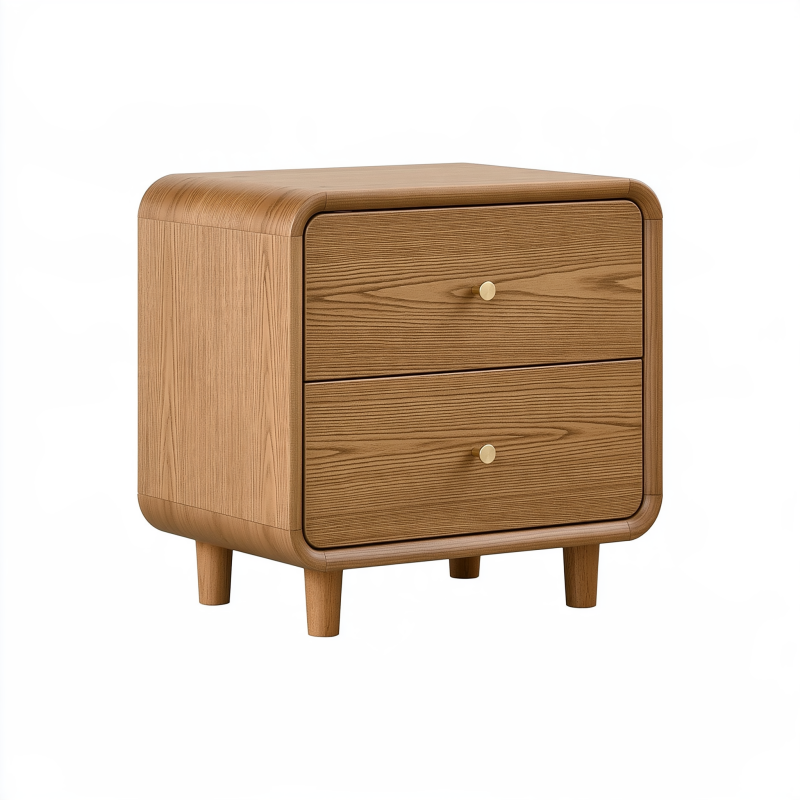 Nachttisch 60 x 40 x 55 cm Holzoptik Braun mit 2 Schubladen abgerundet
