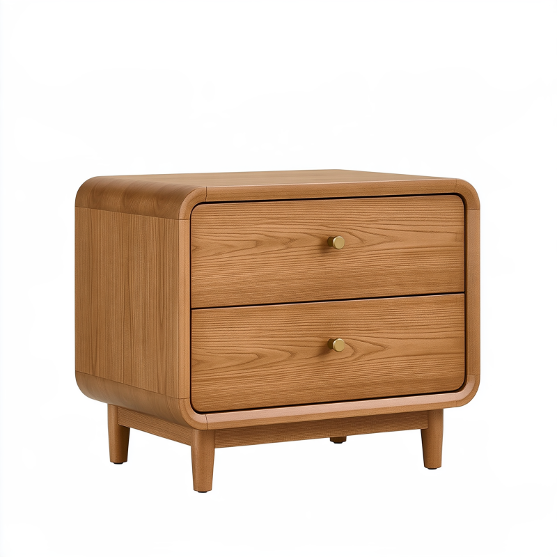 Nachttisch 60 x 40 x 55 cm aus Holz in Naturbraun mit 2 Schubladen im Retro-Stil