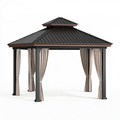 Gartenpavillon 300 x 300 x 300 cm Metall Anthrazit Braun mit Vorhängen und Hartdach