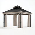 Gartenpavillon 300 x 300 x 300 cm Stahl Polyester Schwarz Beige mit Vorhängen