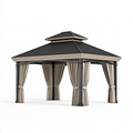 Pavillon 300 x 300 cm aus Stahl in Anthrazit Beige mit Vorhängen für Garten