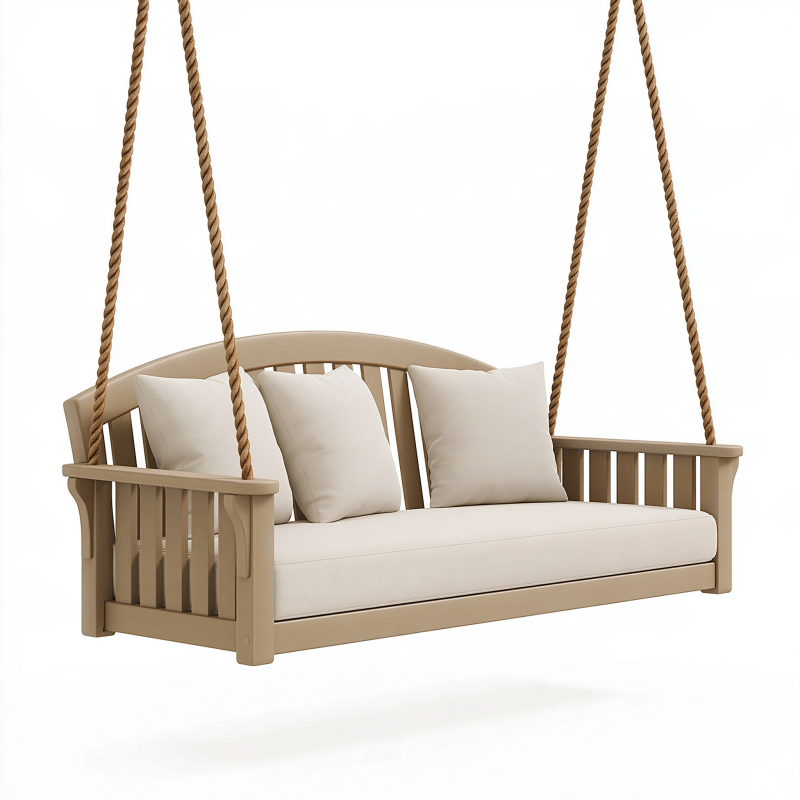 Hängeschaukelbank 180 cm aus Holz in Beige Braun für Garten im Landhausstil