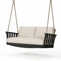 Hängesofa 150 x 75 x 65 cm Holz Schwarz Creme für den Außenbereich mit Seilaufhängung