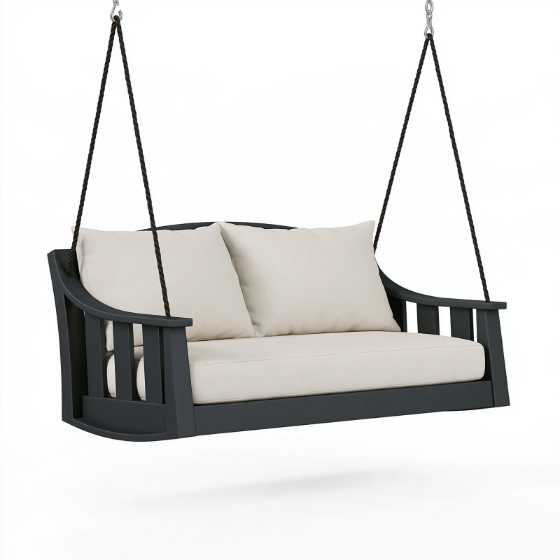 Hängesofa 140 x 75 x 60 cm aus Metall Schwarz Creme für Außenbereich