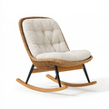 Schaukelstuhl 68 x 95 x 100 cm Rattan Naturbraun Creme mit gepolsterter Sitzfläche skandinavischer Stil