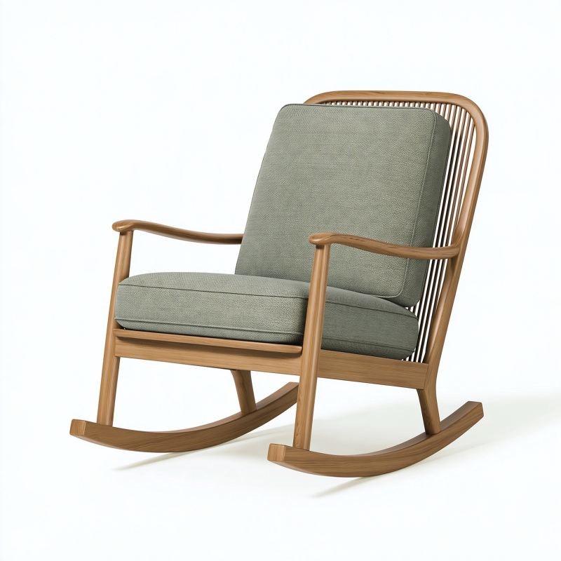 Schaukelstuhl 68 x 95 x 102 cm Holz Textil Grün für Wohnzimmer mit Polsterung