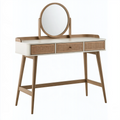 Schminktisch 100 x 45 x 130 cm in Weiß und Naturholz mit Spiegel Rattan Schubladen Skandi-Stil