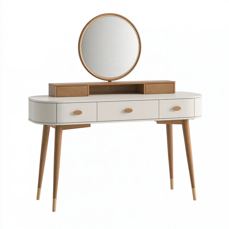 Schminktisch 120 x 45 x 75 cm Holzwerkstoff Weiß/Natur mit Spiegel und Schubladen