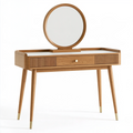 Schminktisch 100 x 45 x 140 cm aus Holz in Natur mit Spiegel und Schubladen im Mid Century Stil