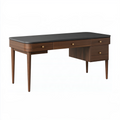 Schreibtisch 140 x 60 x 76 cm Holzwerkstoff Braun Schwarz mit 4 Schubladen im Mid-Century-Stil