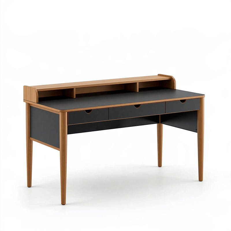 Schreibtisch 120 x 60 cm Braun Schwarz Holzwerkstoff mit 3 Schubladen und Aufsatz