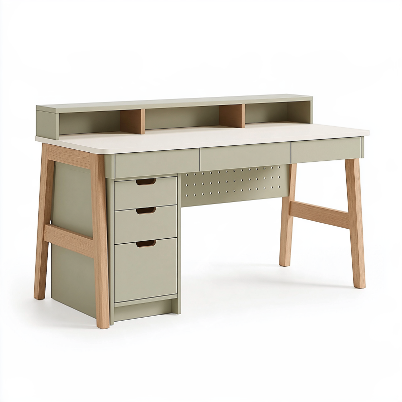 Schreibtisch 120 x 60 x 90 cm aus Holzwerkstoff in Salbeigrün und Natur mit Schubladen