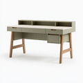 Schreibtisch 120 x 60 x 90 cm aus Metall und Holz olivgrün im modernen Stil mit Schubladen und Ablagen