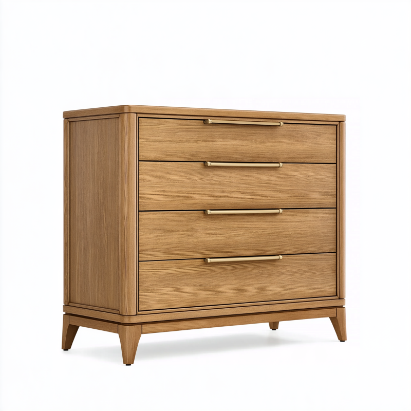 Kommode 100 x 45 x 95 cm aus Holz in Naturbraun mit vier Schubladen im Retro-Stil