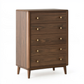 Kommode 90 x 45 x 120 cm Holz Walnussbraun mit 5 Schubladen Mid Century Stil