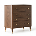 Kommode 90 x 45 x 100 cm Walnussholzoptik mit vier Schubladen Mid-Century Stil
