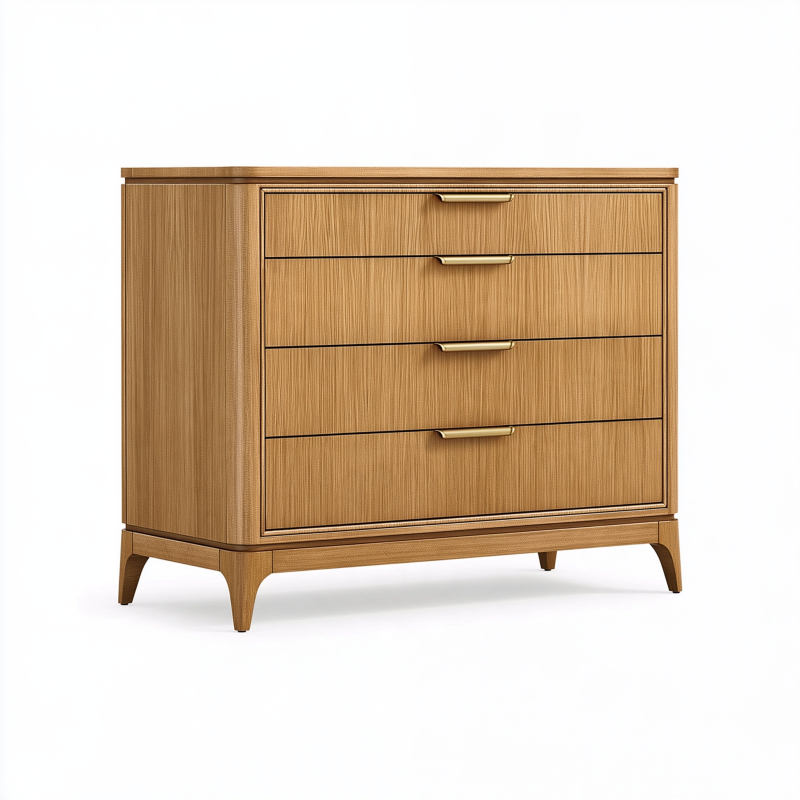 Kommode 100 x 45 x 90 cm Holzwerkstoff Naturbraun mit 4 Schubladen im Mid-Century-Stil